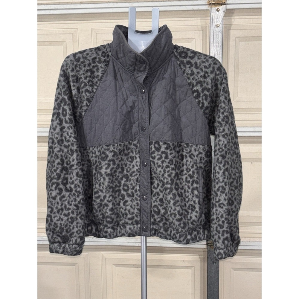 Abercrombie Fitch Leopard Fleece Cheetah Jacket Women M Gray Quilted Super Cozy - Picture 6 of 15